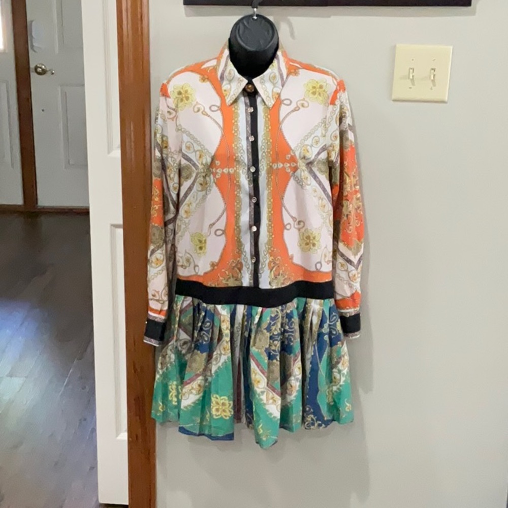 Long-sleeve Baroque Mini Dress